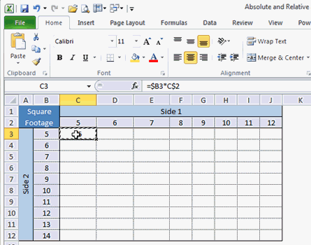Mixed cell reference in excel